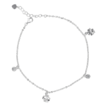 Lắc chân Bạc KFJ charm đá tròn và cỏ 4 lá – 3780