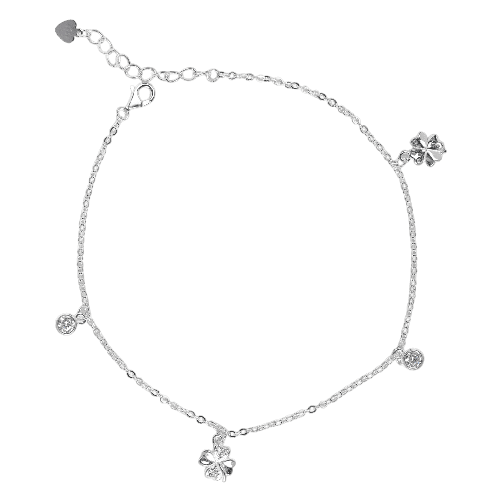 Lắc chân Bạc KFJ charm đá tròn và cỏ 4 lá - 3780