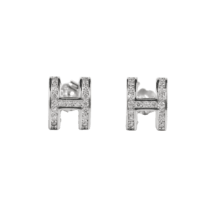 Khuyên tai Bạc xi KFJ bạc hình chữ H với đá nhỏ - 3830