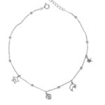 Lắc chân bạc xi họa tiết trái tim, trăng sao tinh tế – 3845