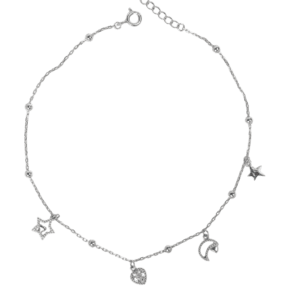 Lắc chân bạc xi họa tiết trái tim, trăng sao tinh tế - 3845