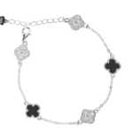 Lắc tay bạc cỏ bốn lá đính đá đen xen kẽ nổi bật – 3853