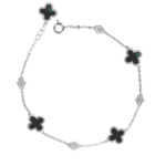 Lắc tay bạc nữ cỏ bốn lá đính đá đen huyền bí – 3863