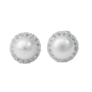 Bông tai bạc s925 ngọc trai viền đá - 768