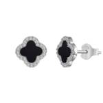 Bông tai bạc S925 Cỏ Bốn Lá Đá Đen – K0194