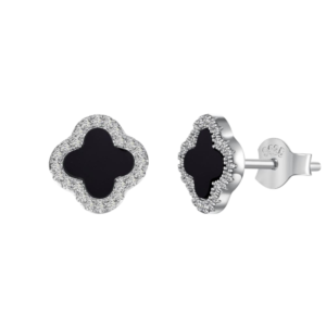 Bông tai bạc S925 Cỏ Bốn Lá Đá Đen - K0194