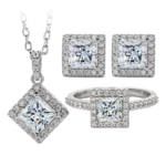 Bộ trang sức bạc S925 Moissanite Cắt Vuông Cao Cấp – K0203