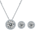 Set trang sức bạc S925 Moissanite Tròn Halo – K0206