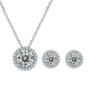 Set trang sức bạc S925 Moissanite Tròn Halo - K0206