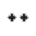Khuyên tai bạc S925 cỏ bốn lá đen viền đá – K0216