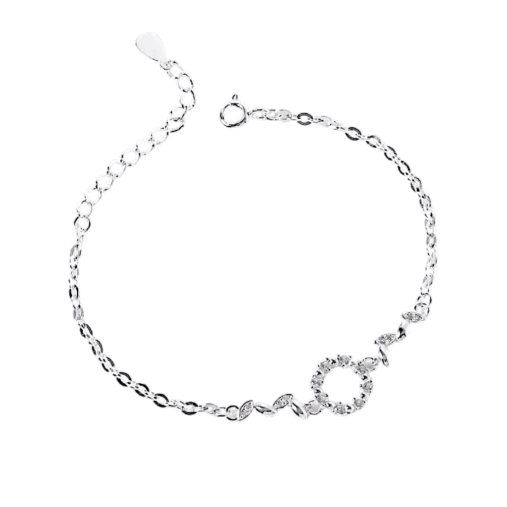 Lắc tay bạc S925 vòng tròn đính đá và lá - K0219