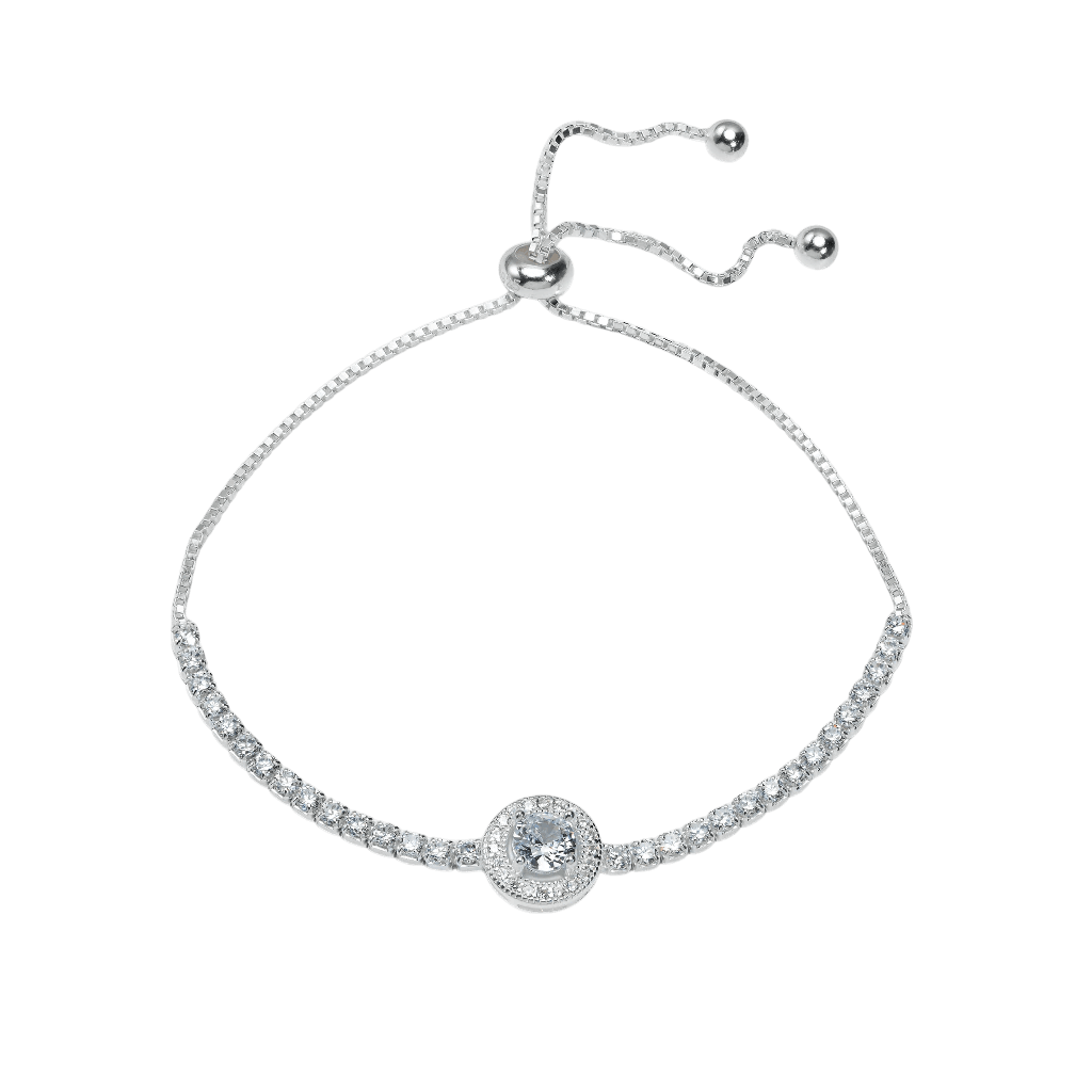 Lắc tay bạc S925 dây rút mặt tròn đính đá - K0232